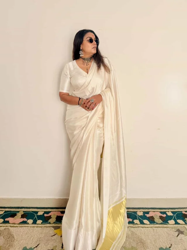 Pure Gajji Silk Plain Saree with Original Lagdi Patta Pallu & Running Blouse