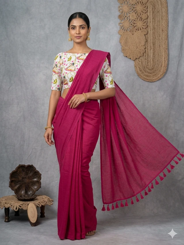 Pure Khadi Cotton Saree with Unstitched Blouse Piece - [CF- 226-PINK]