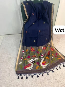 Vaishnavi Auti's Exclusive Linen Jamdani Collection - FREE, Navy Blue