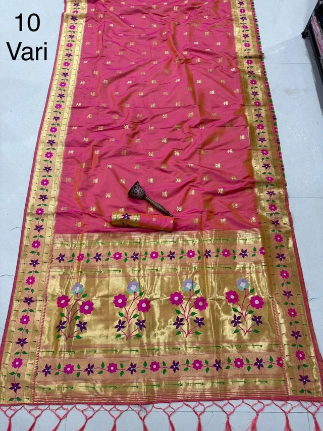 Pure Paithani Kanchivaram Saree with Original Zari & Heavy Minakari Work-  10 Yard