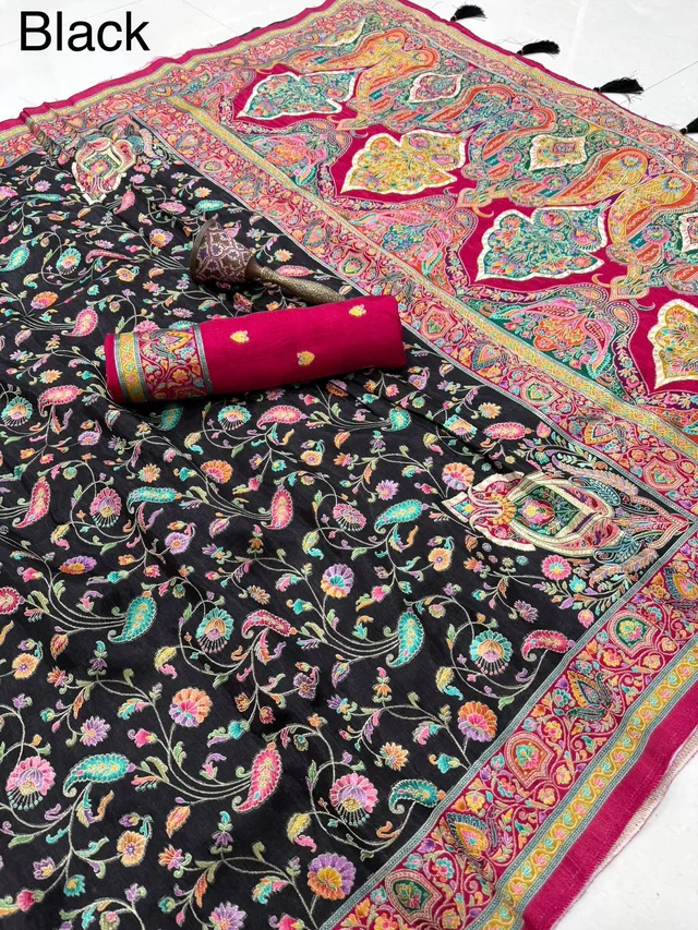 Pure Soft Viscose Gajji Silk Saree featuring All-Over Position Pashmina Floral Print with Unstitched Blouse Piece