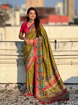 Pure Viscose Silk Saree with Meenakari Zari Jaal & Traditional Pallu - FREE, MEHENDI