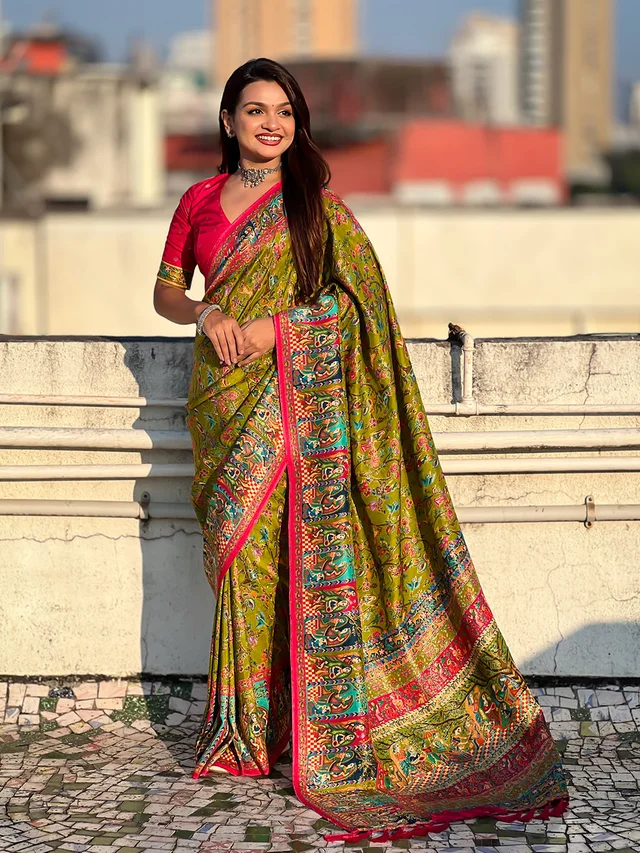 Pure Viscose Silk Saree with Meenakari Zari Jaal & Traditional Pallu - FREE, MEHENDI