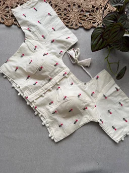 Ready-to-Style Khadi Cotton Saree - Designer Heavy Embroidery Padded Blouse (Size 38-42)-CF- 186 - FREE, LIGHT PINK
