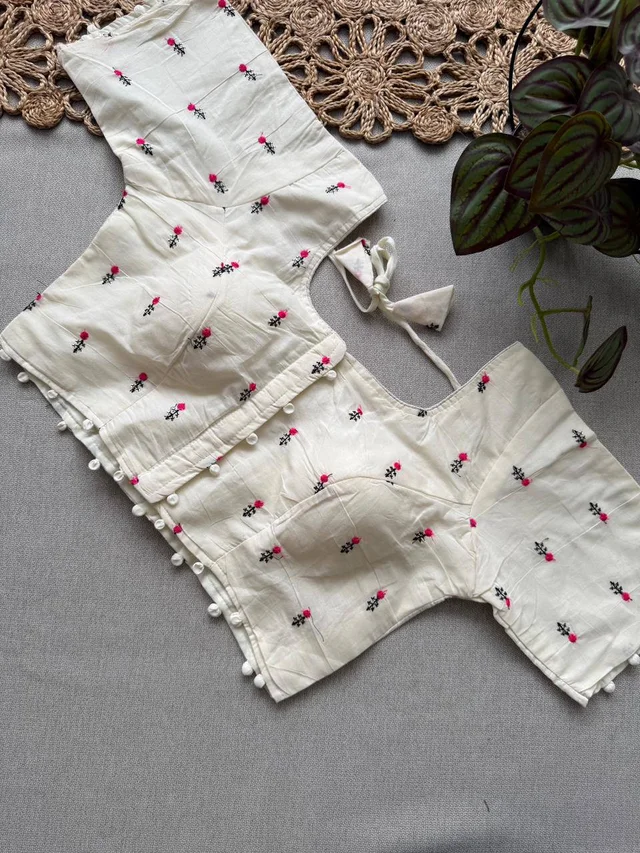Ready-to-Style Khadi Cotton Saree - Designer Heavy Embroidery Padded Blouse (Size 38-42)-CF- 186 - FREE, LIGHT PINK