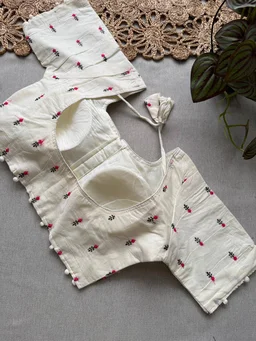 Ready-to-Style Khadi Cotton Saree - Designer Heavy Embroidery Padded Blouse (Size 38-42)-CF- 186 - FREE, LIGHT PINK