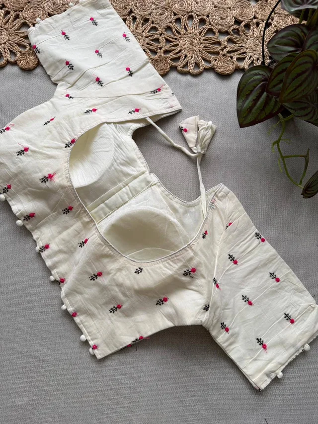 Ready-to-Style Khadi Cotton Saree - Designer Heavy Embroidery Padded Blouse (Size 38-42)-CF- 186 - FREE, LIGHT PINK