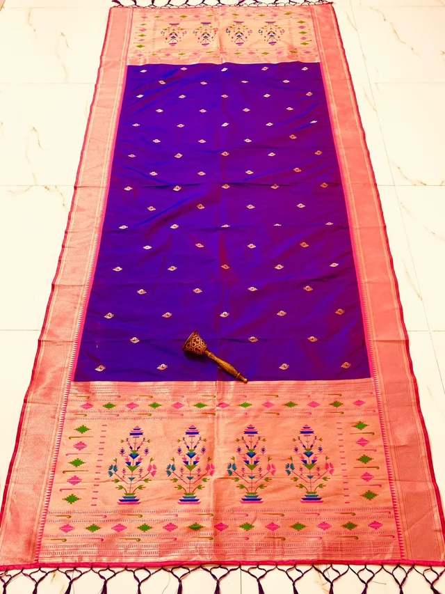 Royal  Soft Silk Dupatta with Elegant Zari Buti and Heritage Flower Pot Motif Heavy