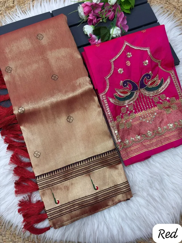 Royal Soft Zari Tissue Paithani Saree with Handloom-Style Weaving and Designer Blouse Piece