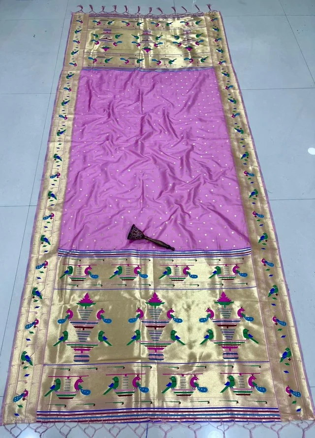 Shandaar Light Pink Soft Silk Dupatta with Beautiful Traditional Indian Motif Heavy Gold Zari Border
