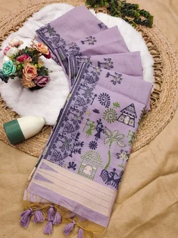Soft Chanderi Cotton Weaving Saree � Classic Warli Art Pallu Collection -CHANDERI COTTON 506 - FREE, LAVENDER