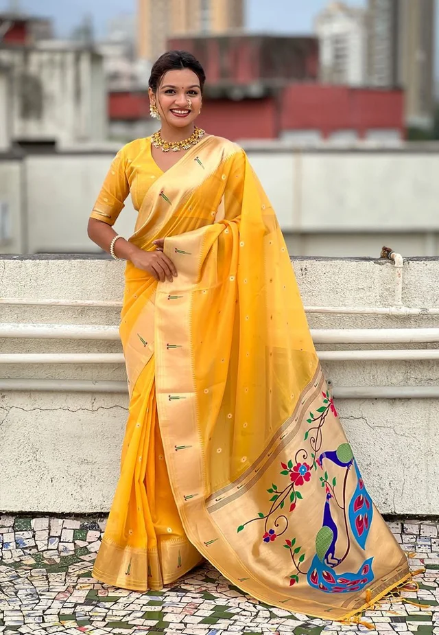 Soft Organza Paithani Saree with Zari Weaving & Brocade Blouse � Festive Collection-VAMA