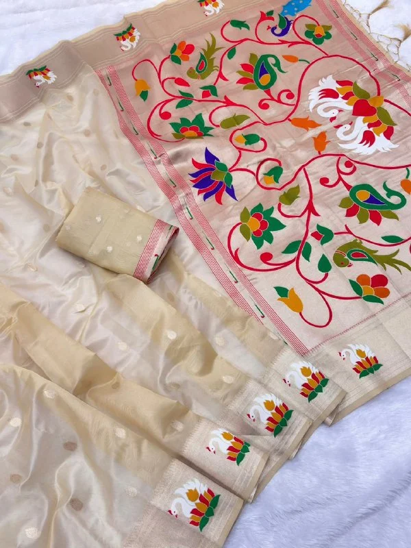 Soft Organza Rajhans Paithani Saree with Meenakari Swan Border & Brocade Blouse | VANI Collection