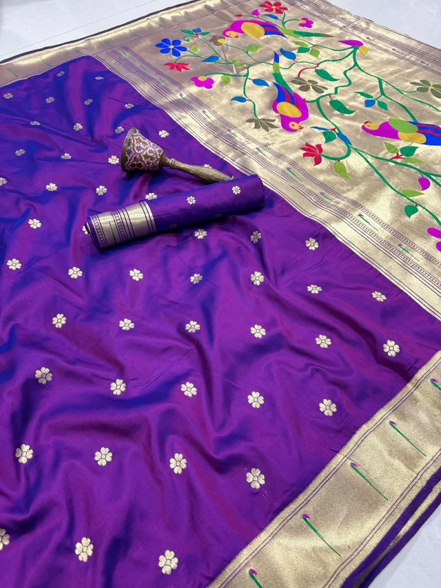 Soft Paithani Silk Saree with Colorful Mor/Peacock Design Pallu