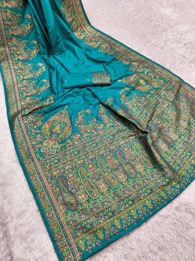 Stunning  Pashmina Silk Saree with Contrast Kani Blouse