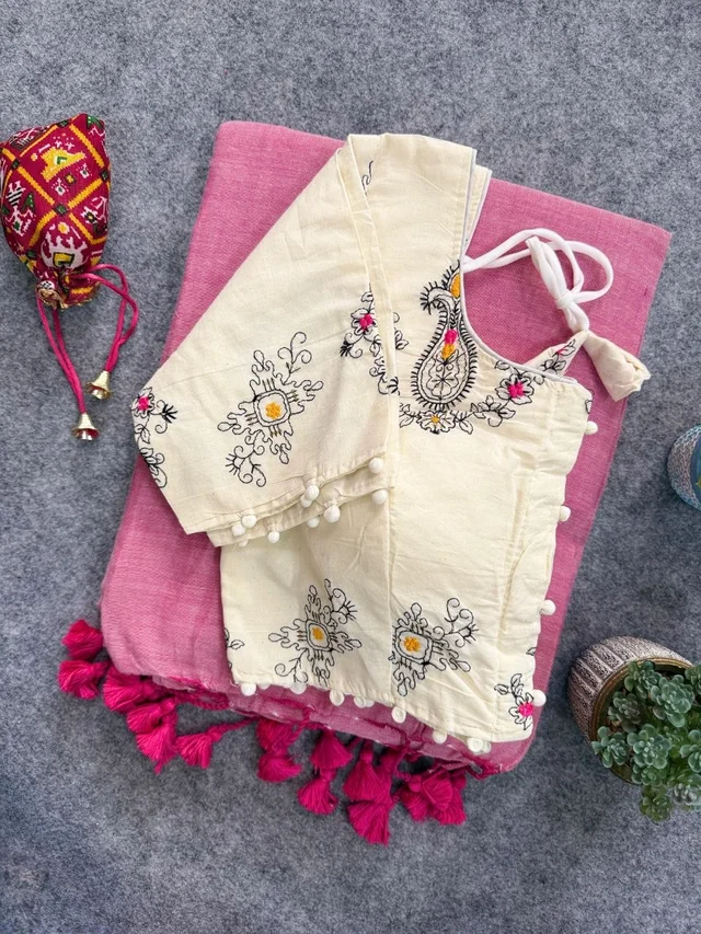 Stylish Khadi Cotton Saree with Embroidered Work