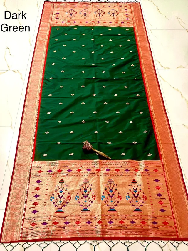 Traditional Dark Green Soft Silk Dupatta with Royal Heritage Flower Pot Design