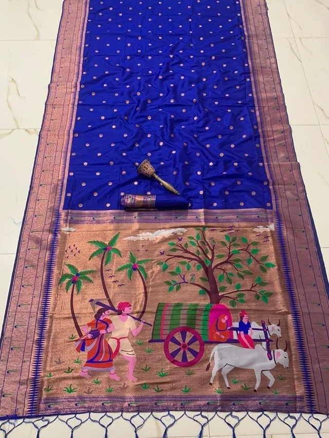 Traditional Paithani Silk Saree with Bailgadi Pallu Design