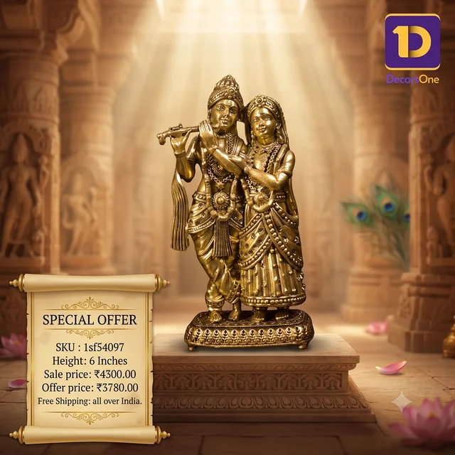 DecorsOne Brass Krishna Radha idol 7"