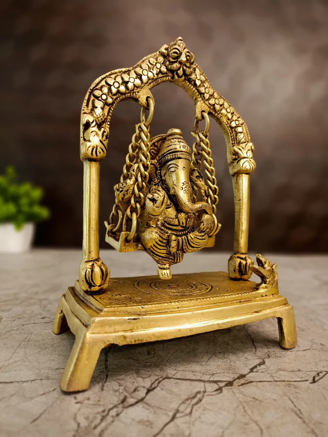 DecorsOne Brass Swing Ganesh - 7.5"