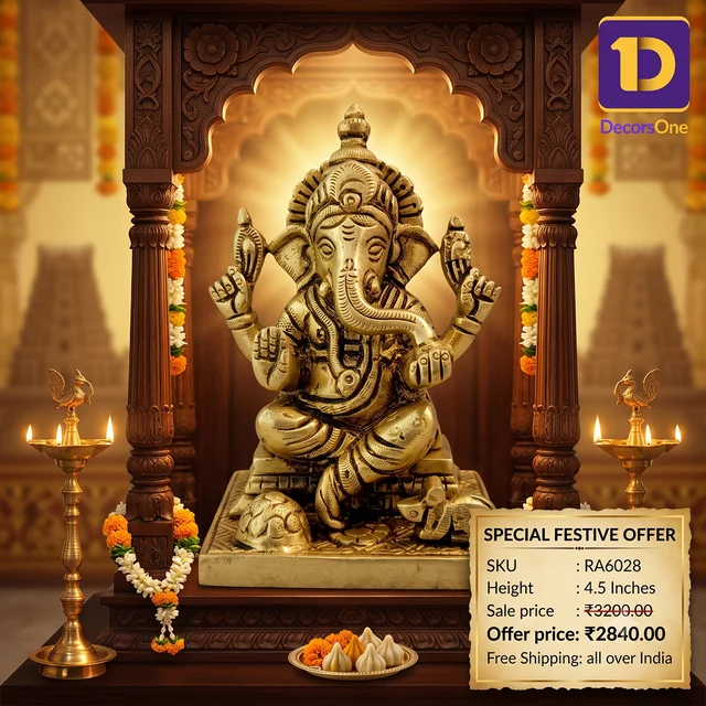 DecorsOne Brass Ganesha On Square Base - 4.5
