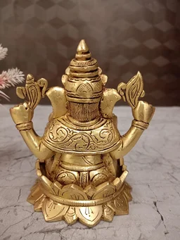 DecorsOne Buy Brass Ganesha Sitting On Lotus , Pure Antique And Handicraft Idol