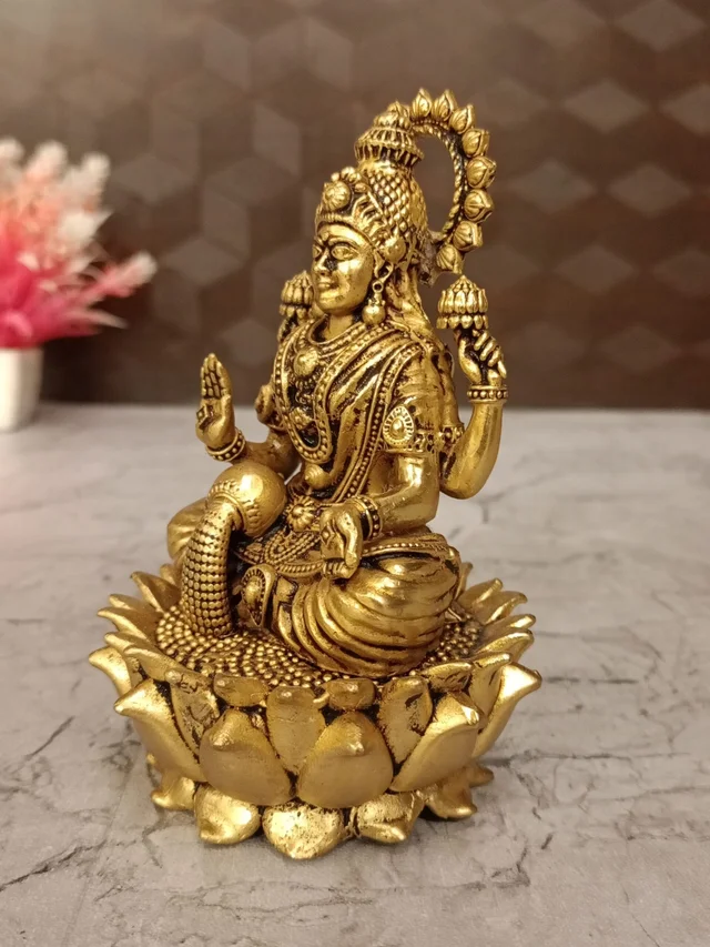 DecorsOne Brass Fine Art Lakshmi Sitting On Lotus Statue