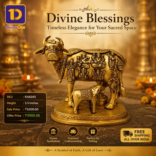 DecorsOne Brass Multi God Cow And Calf 5.5"
