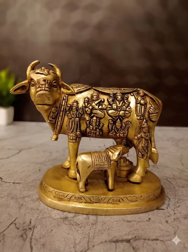 DecorsOne Brass Multi God Cow And Calf 5.5"