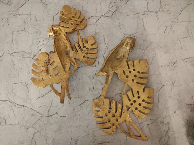 DecorsOne Brass golden parrot with leaves wall decor