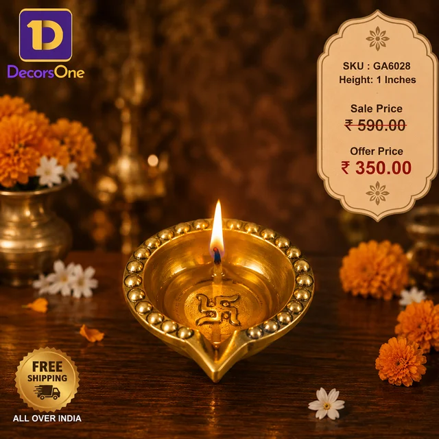DecorsOne Brass Agal Swasthik Diya 1″