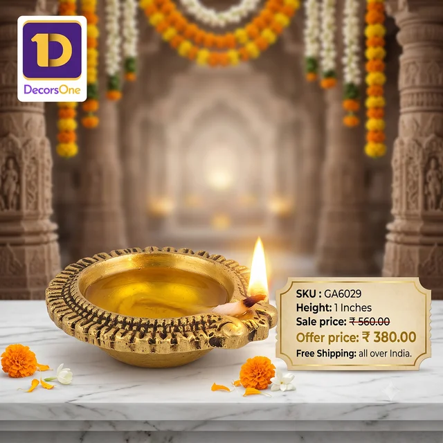 DecorsOne Brass Agal Diya on Lotus Base 1"