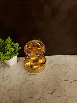 DecorsOne Authentic Brass Anjarai Petti | Vintage South Indian Masala Box for Vastu Kitchens & Prosperity