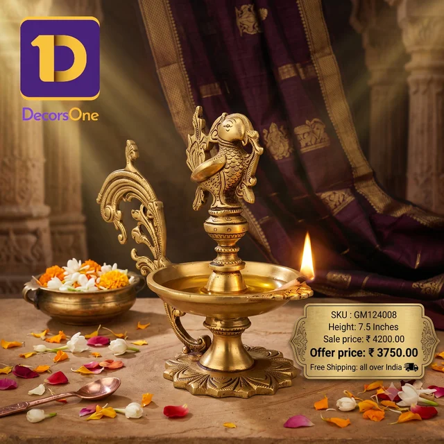 DecorsOne Buy Pure Brass Designer Annam Diya 7.5″, Superfine & Handicraft Idol