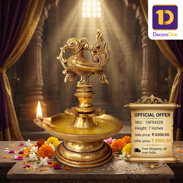 DecorsOne Brass Superfine Annam Single Face Diya With Flower Model 7″