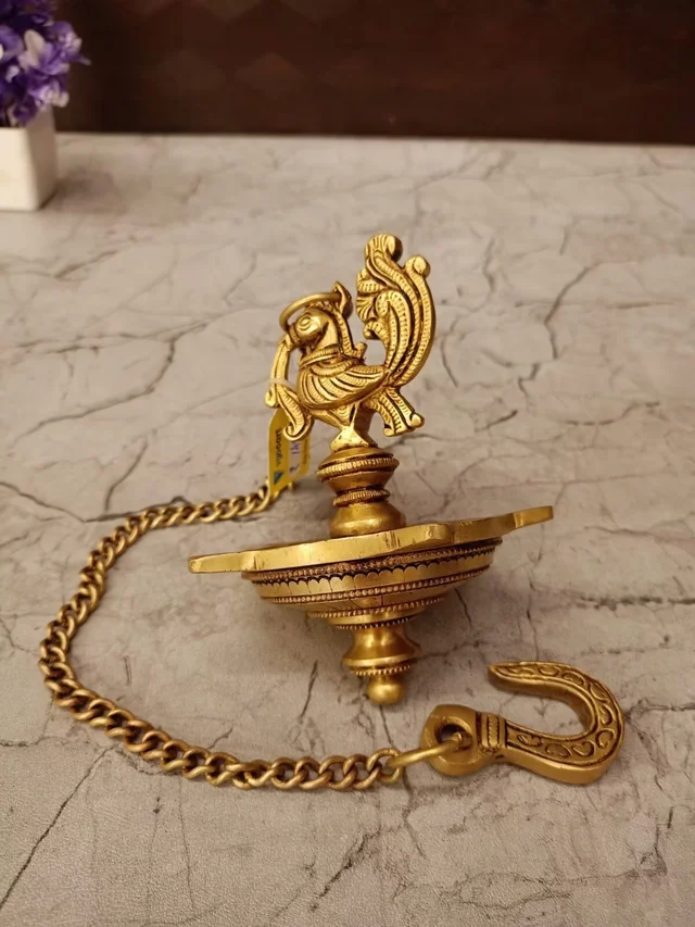 DecorsOne Brass Annam Five Face Hanging Diya 19"