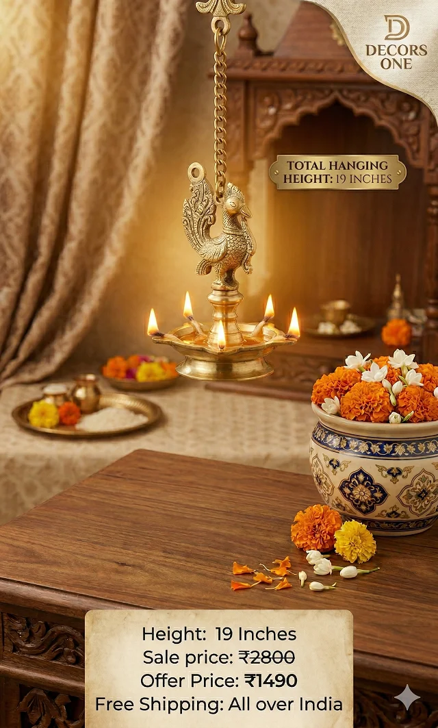 DecorsOne Brass Annam Five Face Hanging Diya 19"