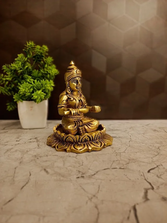 DecorsOne Premium Brass Annapoorani on Lotus Base Idol. Perfect for your pooja room or gifting