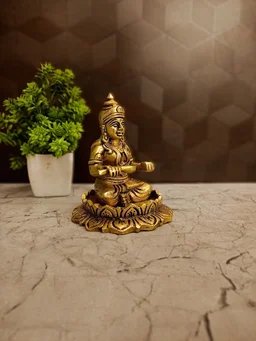 DecorsOne Premium Brass Annapoorani on Lotus Base Idol. Perfect for your pooja room or gifting
