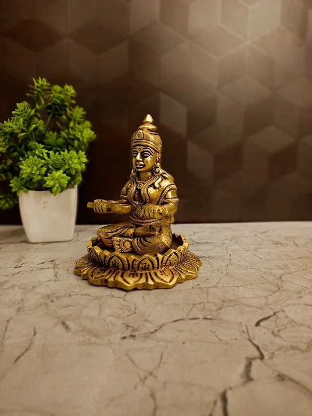 DecorsOne Premium Brass Annapoorani on Lotus Base Idol. Perfect for your pooja room or gifting