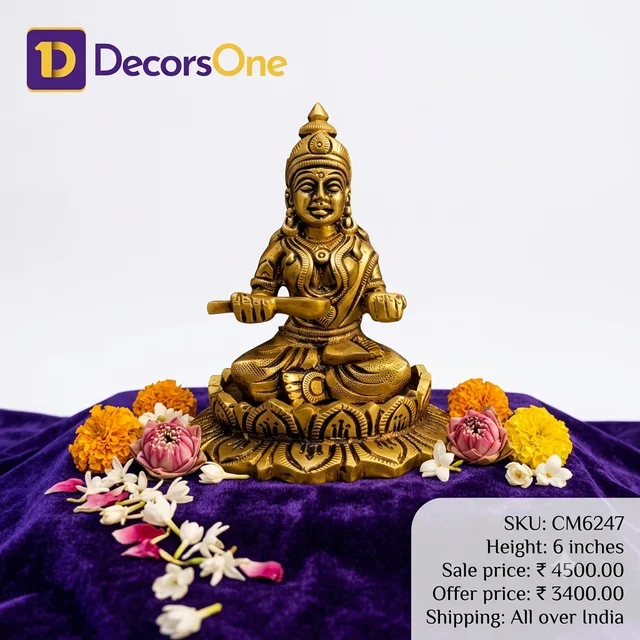 DecorsOne Premium Brass Annapoorani on Lotus Base Idol. Perfect for your pooja room or gifting