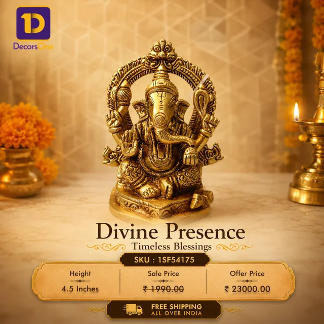 DecorsOne Brass Arch Ganesha Statue For Pooja And Offices / Pure Antique and handicraft Idol