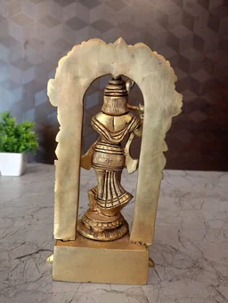 DecorsOne Brass Krishna with Arch Standing on Tortoise Idol- 9″