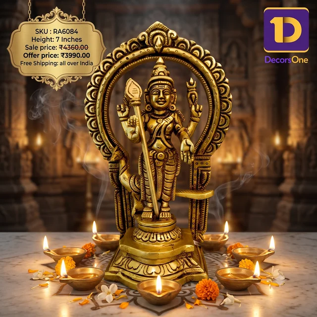 DecorsOne Brass Murugan Idol With Thiruvachi - 7''
