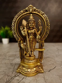 DecorsOne Brass Murugan Idol With Thiruvachi - 7''