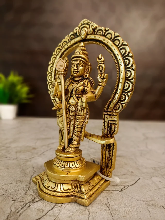 DecorsOne Brass Murugan Idol With Thiruvachi - 7''