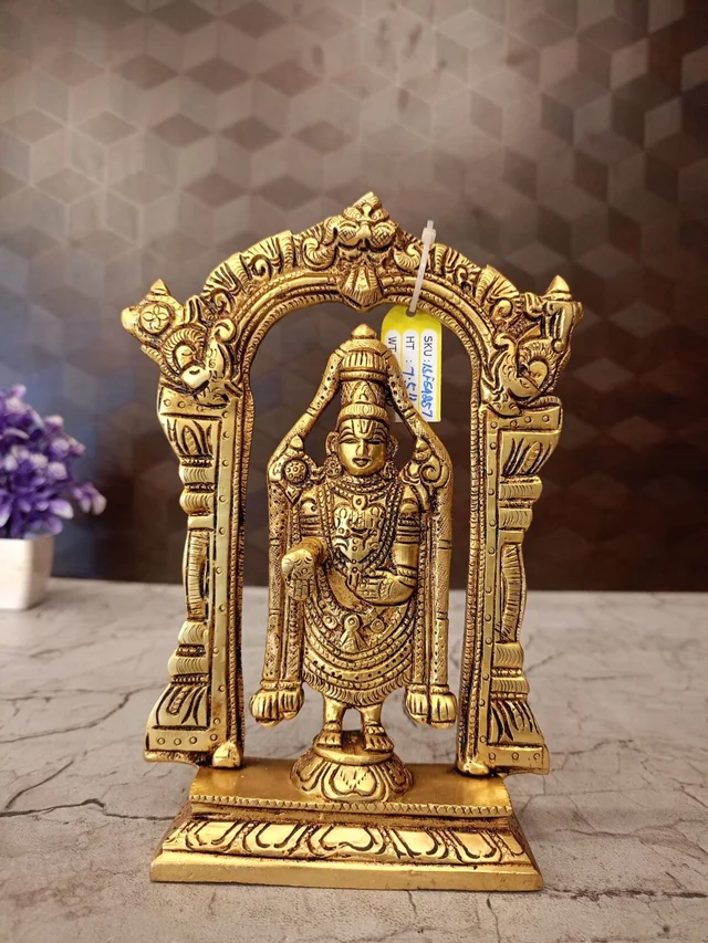 DecorsOne Brass Arch Balaji Statue For Pooja And Home Decor / Brass Perumal Symbol of Prosperity & Grace