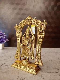 DecorsOne Brass Arch Balaji Statue For Pooja And Home Decor / Brass Perumal Symbol of Prosperity & Grace