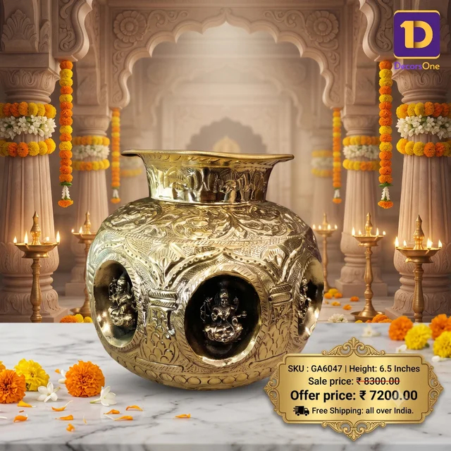 DecorsOne Brass Ashtalakshmi Kalasam For Pooja 6.5"