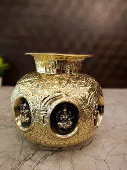DecorsOne Brass Ashtalakshmi Kalasam For Pooja 6.5"